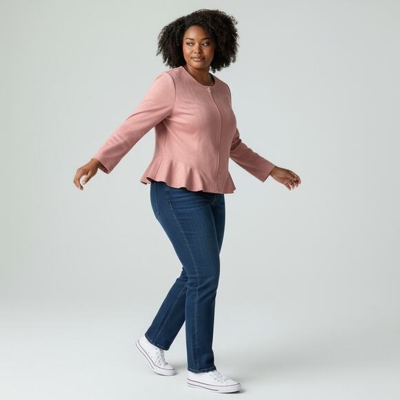 Lane Bryant Ultra Suede Peplum Jacket 24W Pink Zip Front - Picture 1 of 10